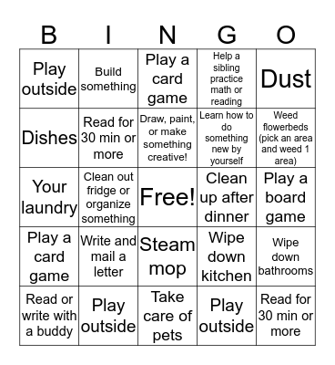 Summer Activity Bingo! Bingo Card
