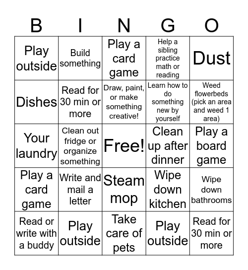 Summer Activity Bingo! Bingo Card
