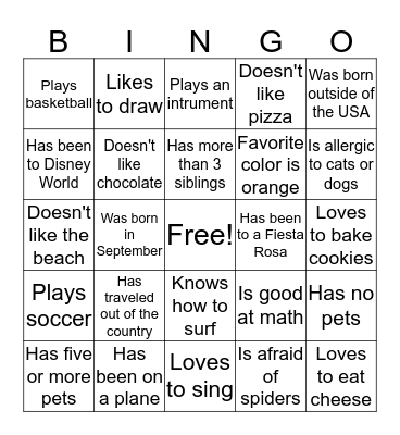 Find Someone Who..... Bingo Card