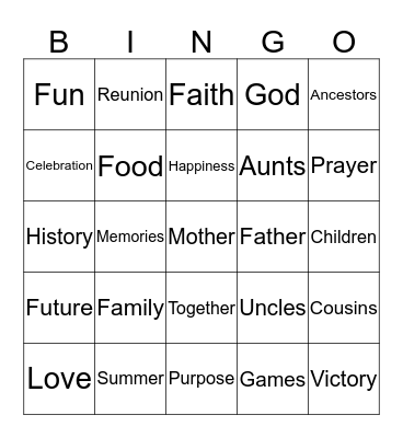 The Brown Family Bingo Card