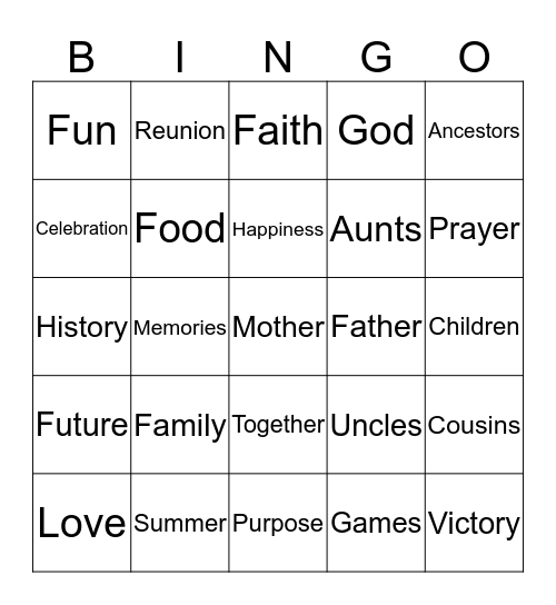 The Brown Family Bingo Card