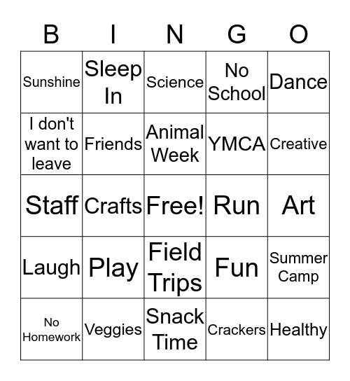 Summer at the Y Bingo Card