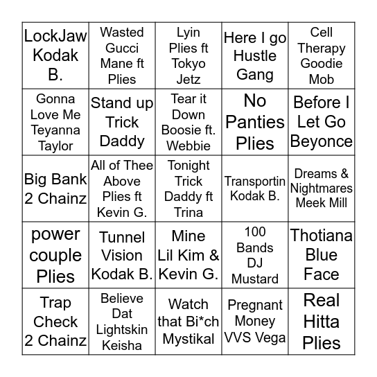 Kayos & Trouble's TRAP BINGO! Bingo Card