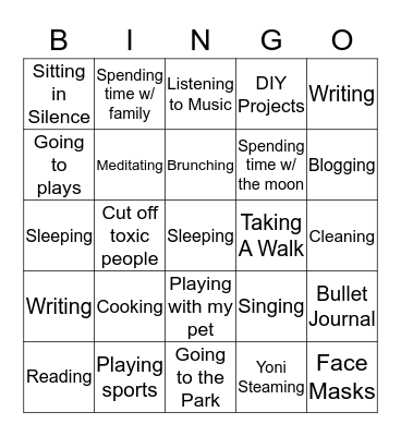 Self Care Bingo Card