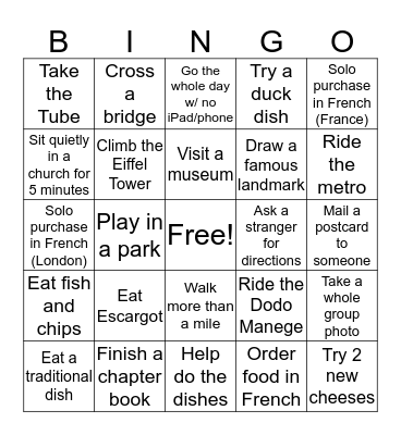 Lui's European "Try New Things" Blackout Bingo Bonanza Bingo Card