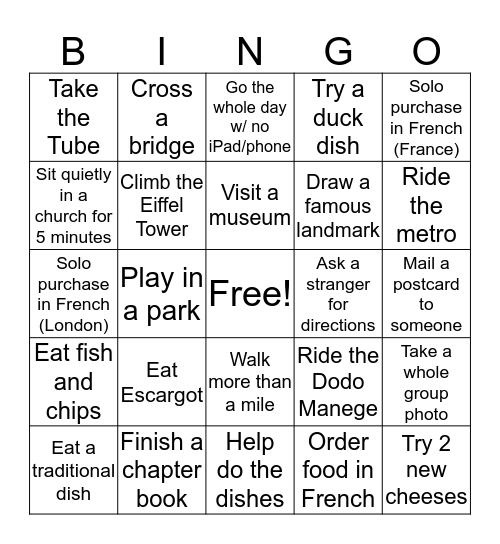 Lui's European "Try New Things" Blackout Bingo Bonanza Bingo Card