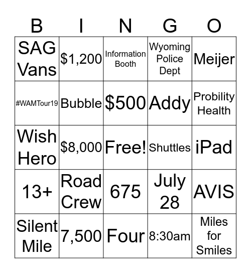 2019 WAM Bingo Card