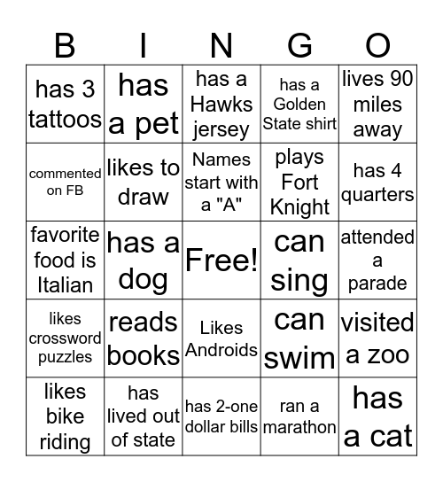 DAJJW Family Reunion Bingo Card