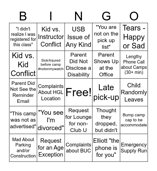 SUMMER BINGO Card