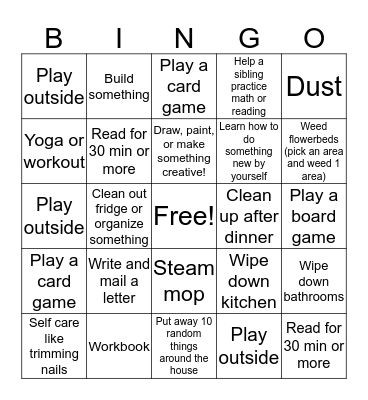Summer Activity Bingo! Bingo Card