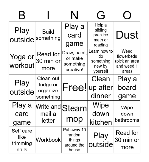 Summer Activity Bingo! Bingo Card