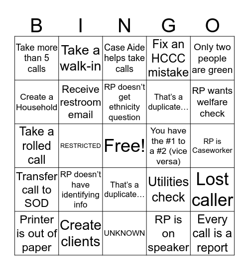 Hotline Bingo Card