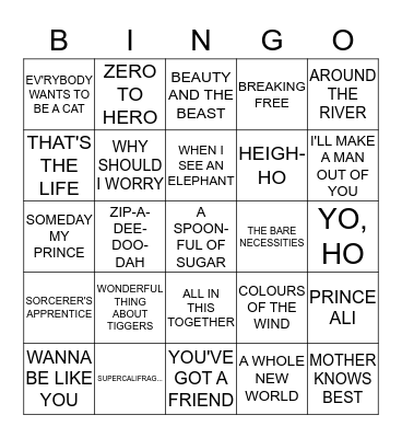 DISNEY ROCK & ROLL BINGO Card