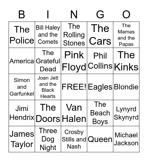 Music Bingo Card