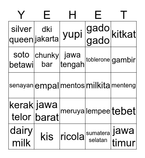 YUHUUUU Bingo Card