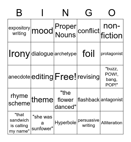 STAAR BINGO Card