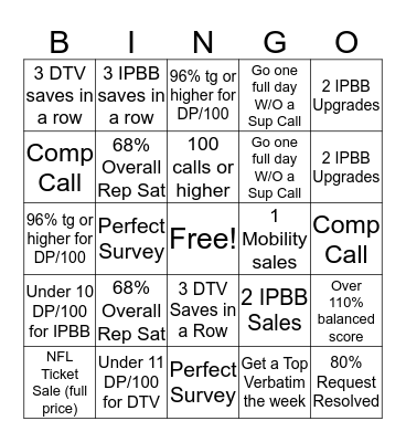 AT&T Bingo Card