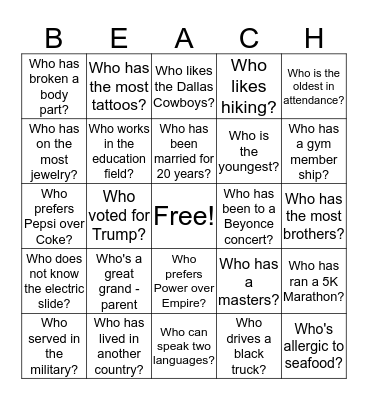Kirkman Family Bingo Card