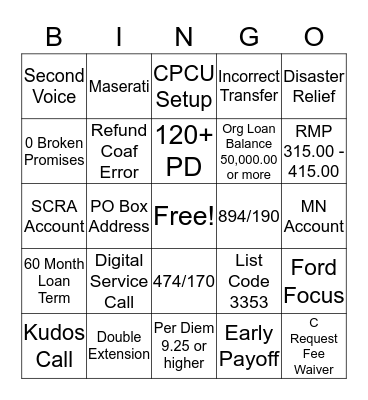 LMCAT Bingo Card