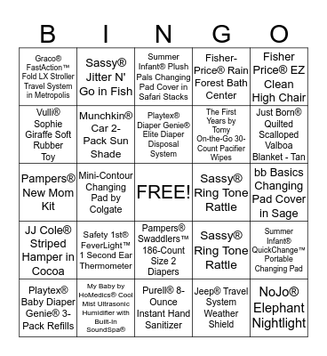 Andressa's Baby Shower Gift Registry BINGO! Bingo Card