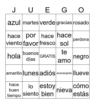 ¡JUEGO! Bingo Card