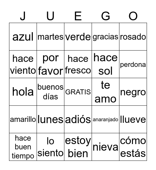 ¡JUEGO! Bingo Card