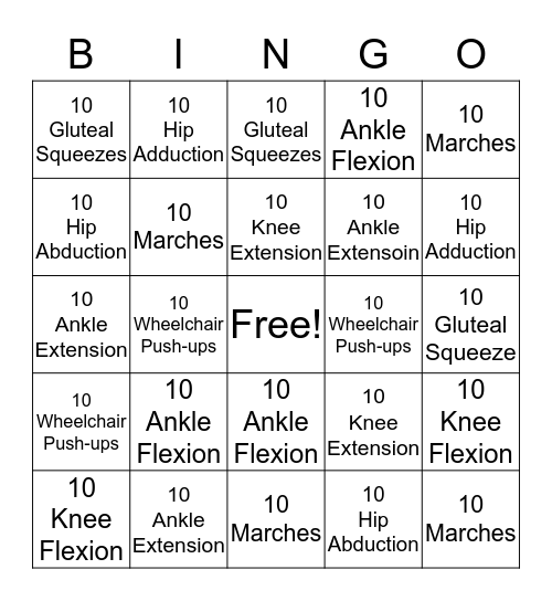 Physical Therapy Group Bingo Card