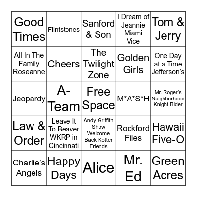 TV Theme Songs Bingo Card