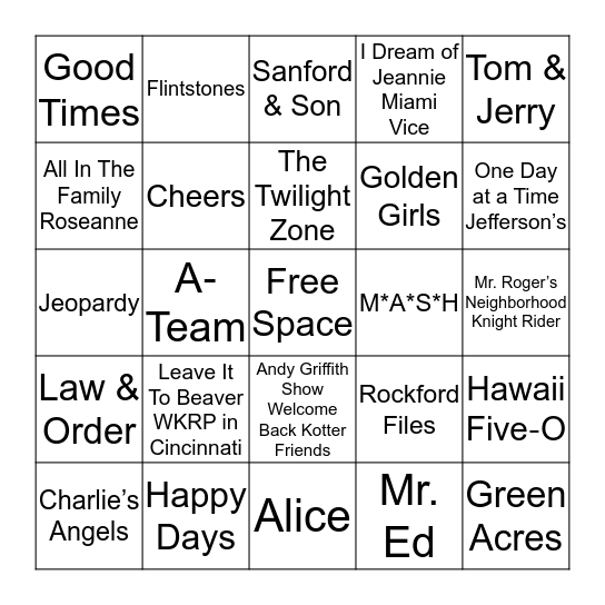 TV Theme Songs Bingo Card