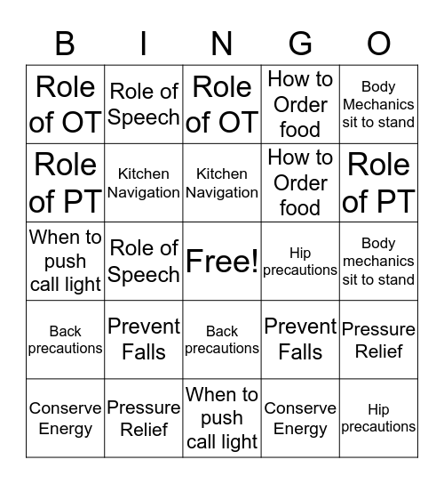 Group Education Bingo Card