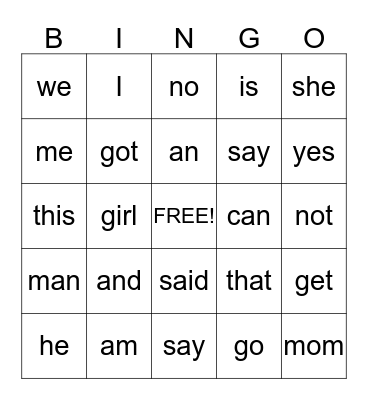 March Sight Words Bingo Card