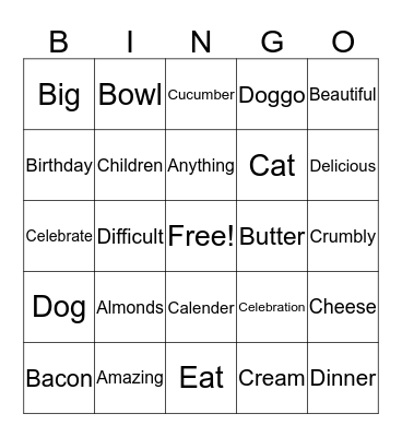 A birthday cake Bingo Card