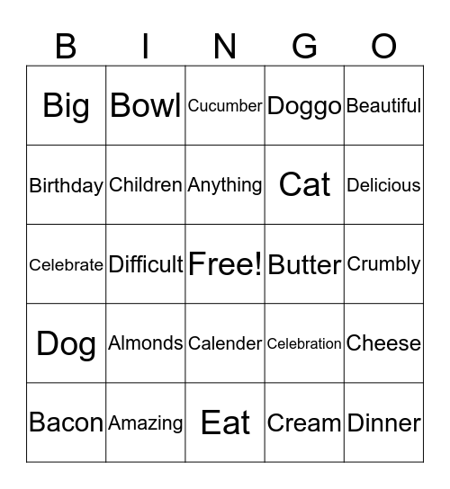 A birthday cake Bingo Card