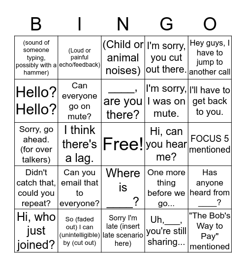 Conference Call BINGO Card