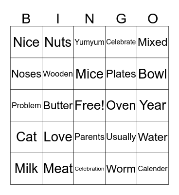 A birthday cake Bingo Card