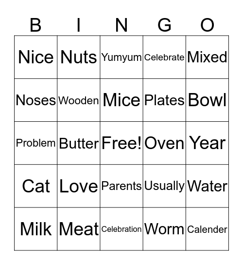 A birthday cake Bingo Card