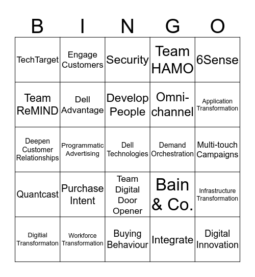 Inspire Conference Dell Technologies Bingo Card