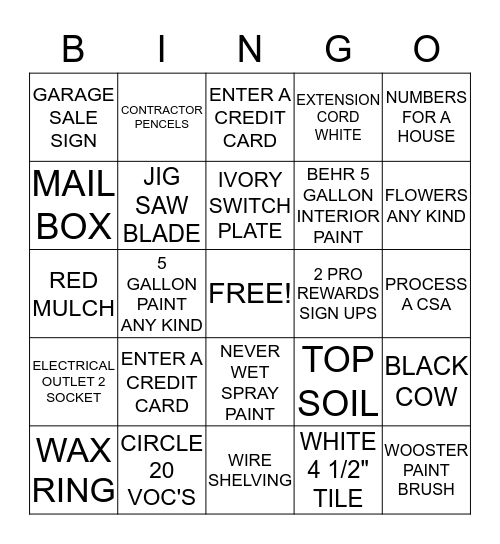 CASHIER BINGO!! Bingo Card