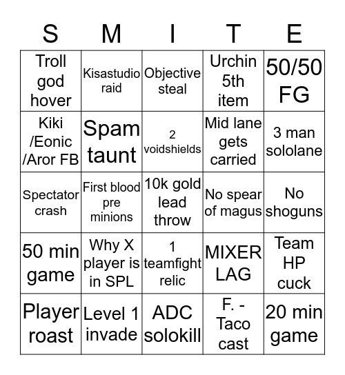 SPL Bingo Card