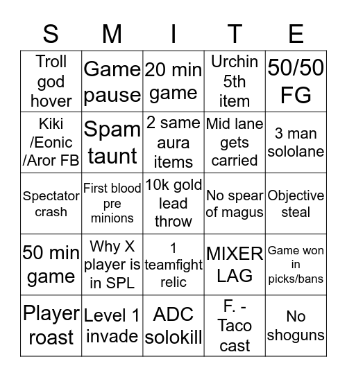 SPL Bingo Card