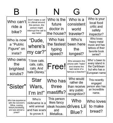 Tissue Bingo Card