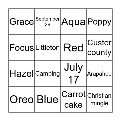 Bridal Bingo Card