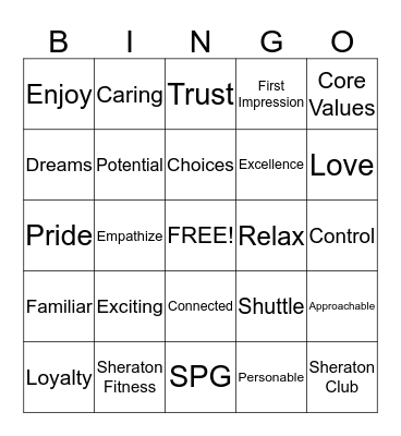 Sheraton Bingo-game 9 Bingo Card
