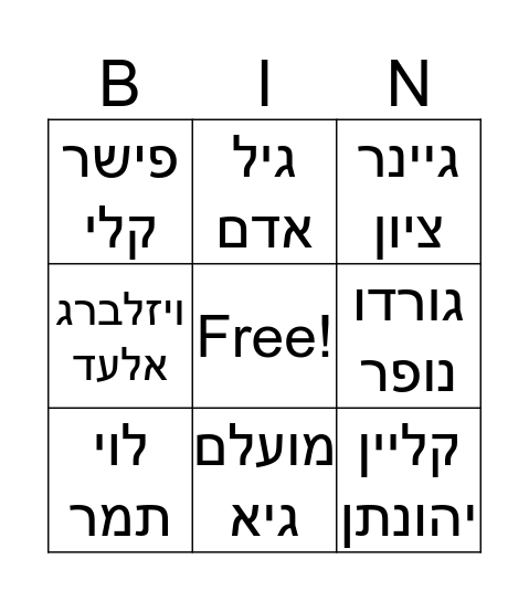 כיתה ט4  Bingo Card