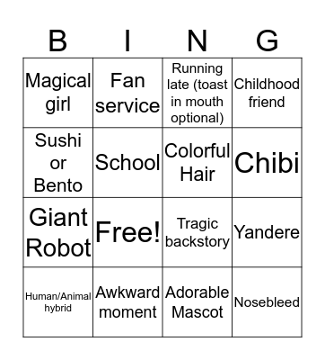 Anime BINGO! Bingo Card