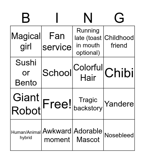 Anime BINGO! Bingo Card