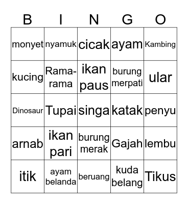 Haiwan menjaga telur and menjaga anak. Bingo Card