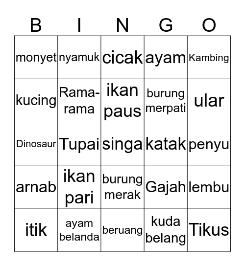 Haiwan menjaga telur and menjaga anak. Bingo Card