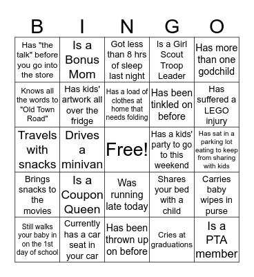 Mommy Bingo Card