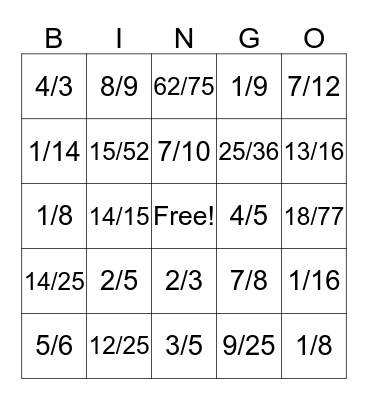 Fraction Multiplication Bingo Card